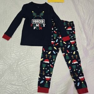 Forced Family Fun Kids Pajamas - Blue with Festive Print